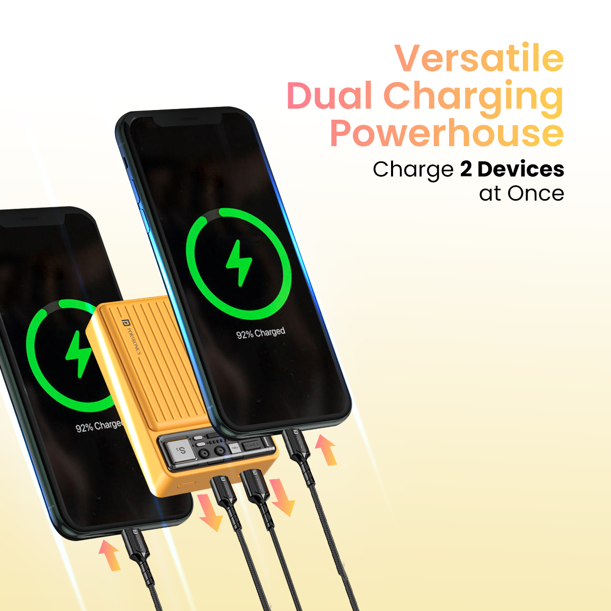 Yellow Mini power bank Luxcell Mini 20K by Portronics, 20000mAh fast-charging power bank with dual ports for students and travelers