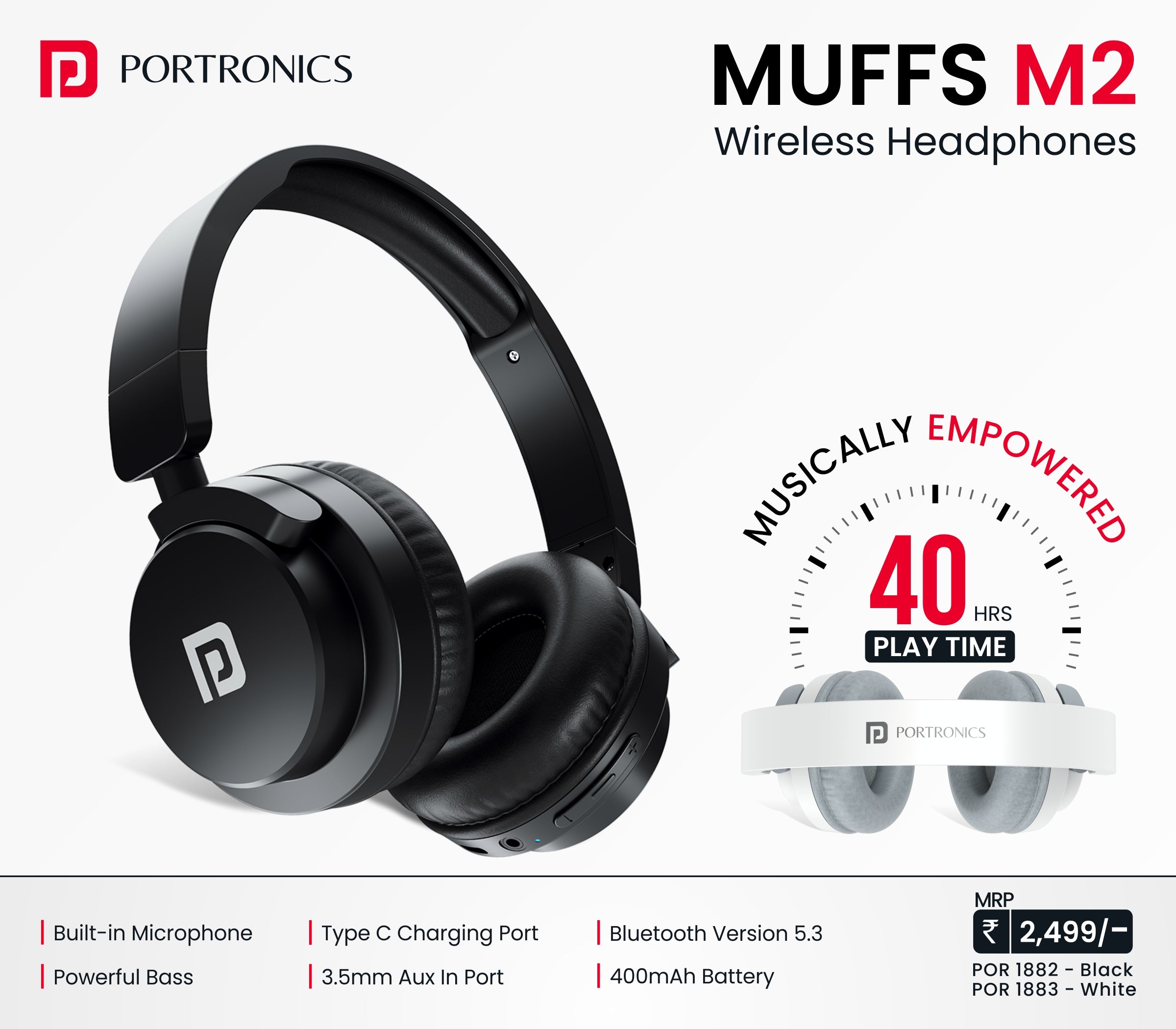 Portronics Muffs M2 Over Ear Wireless Bluetooth Headphones