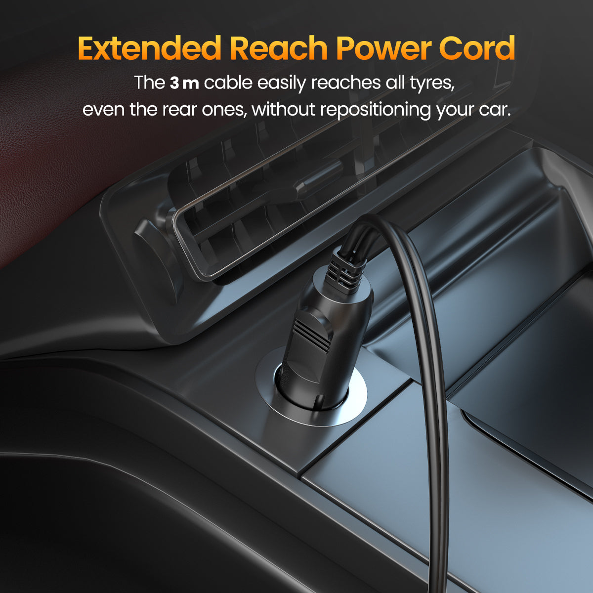 Air Pump for Car and Bike | Portronics Vayu 5.0 Lite Portable Tyre Inflator with 150 PSI Motor | Corded 12V DC Operation for Continuous Power | Accurate LED Digital PSI Display | Smart Pressure Detection for Safe Inflation | Built-in LED Flashlight for Night Emergencies | Compact, Lightweight, Multi-Use Tyre Accessory Kit