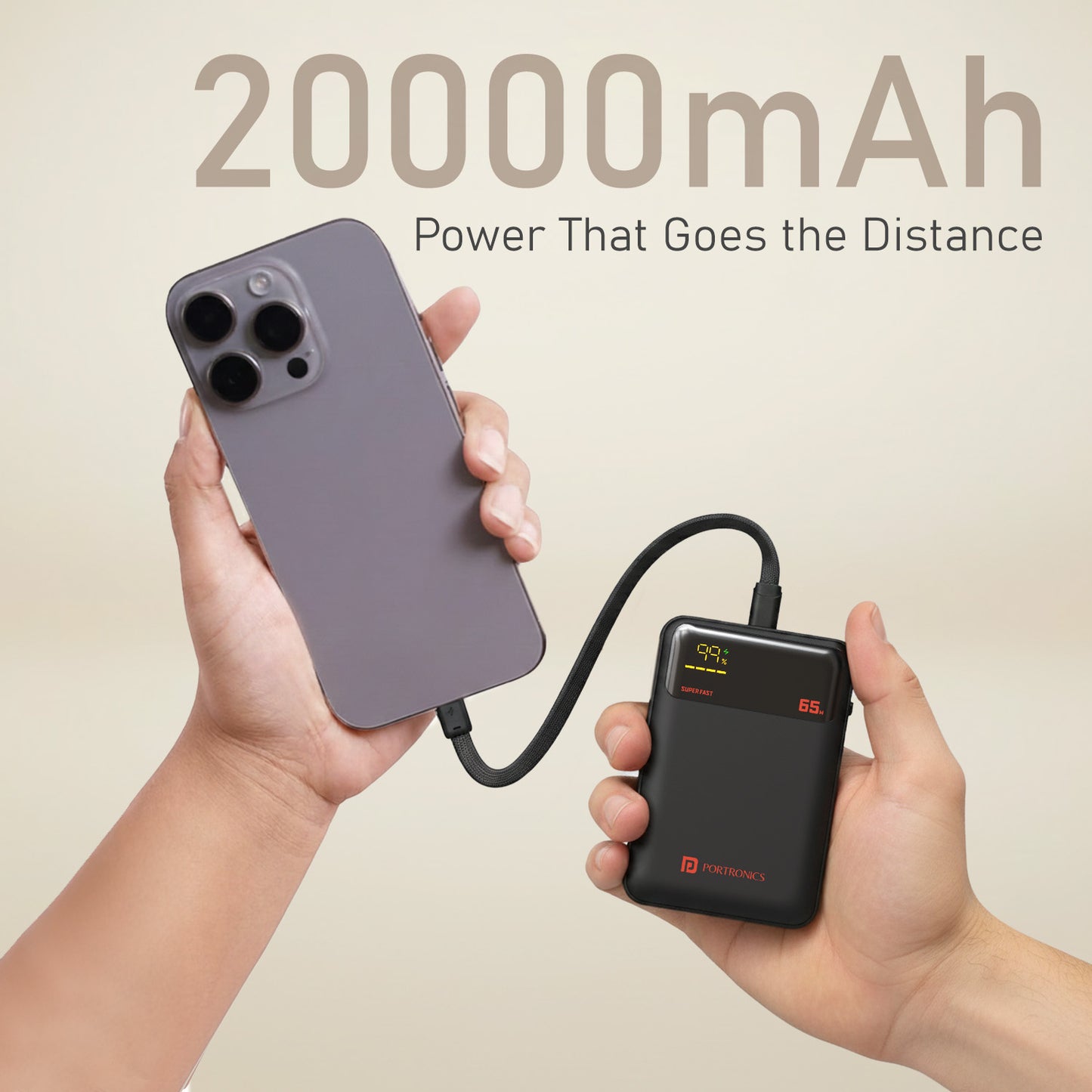 Portronics 20000 mAh Power Bank Ignis 65 | High-capacity 20000mAh power bank with PD support | power bank for mobile| power bank for iPhone and daily use