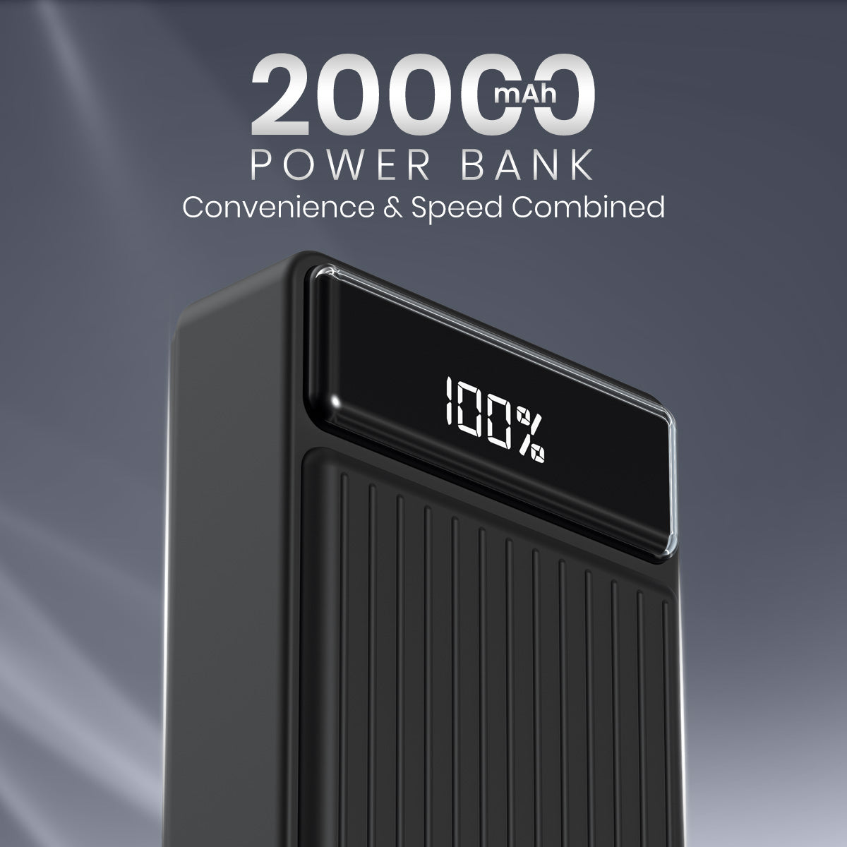 Portronics 20000mAh power bank with built-in cables and LED display for iPhone and Android devices