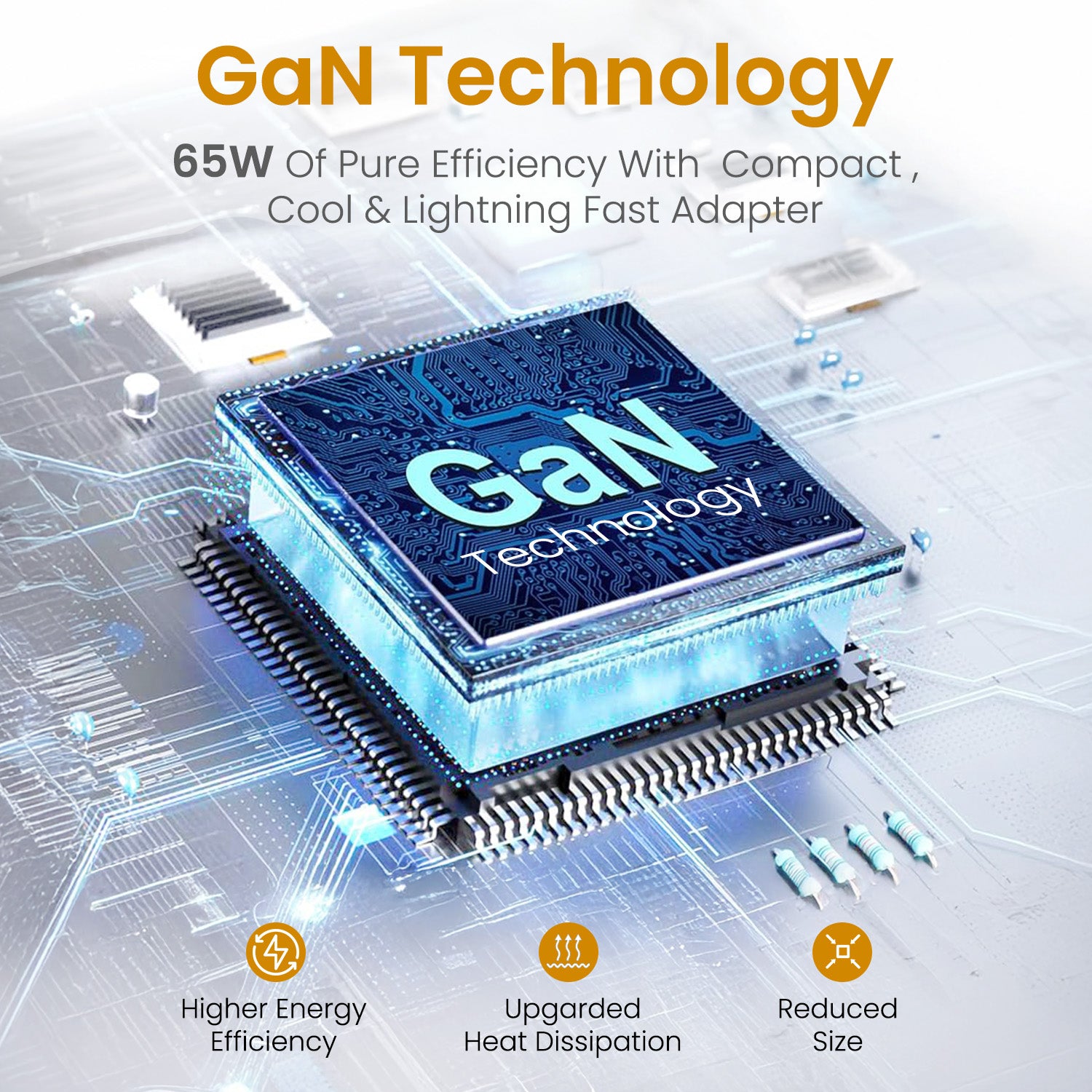 White Portronics Adapto 65M | Compact GaN-based 65W Fast Charging Adaptor designed for efficient and cool laptop charging