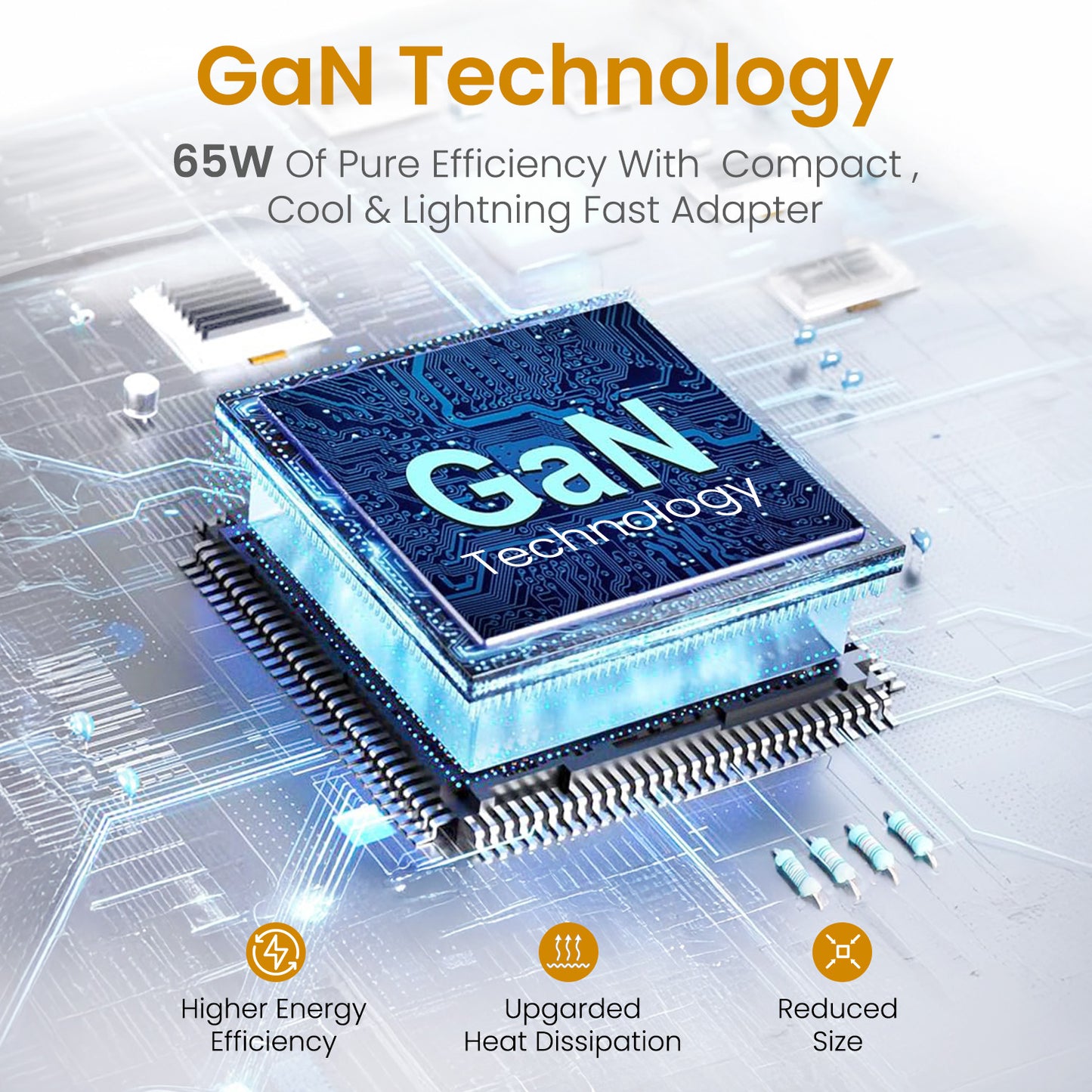 White Portronics Adapto 65M | Compact GaN-based 65W Fast Charging Adaptor designed for efficient and cool laptop charging