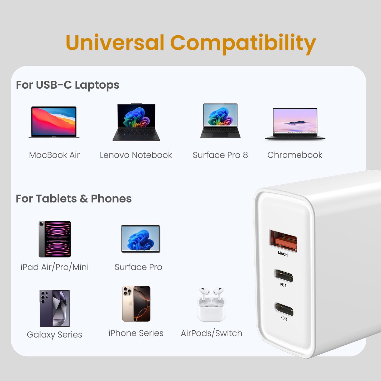 White Portronics Adapto 65M | Universal Type C charging adaptor with high-speed 65W fast charge support for multiple devices