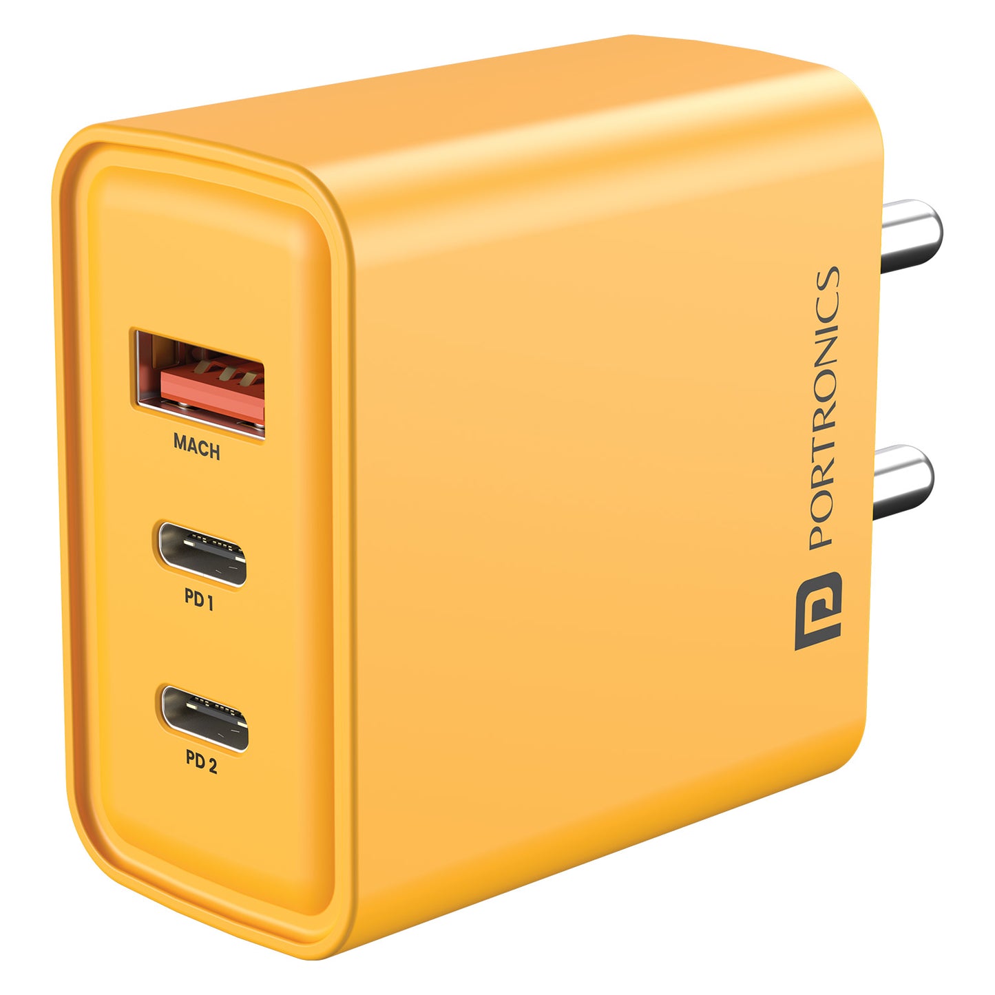 Yellow Portronics Adapto 65M Standard | 65W GaN Fast Charging Adaptor with USB Type-C Power Delivery for laptops and smartphones