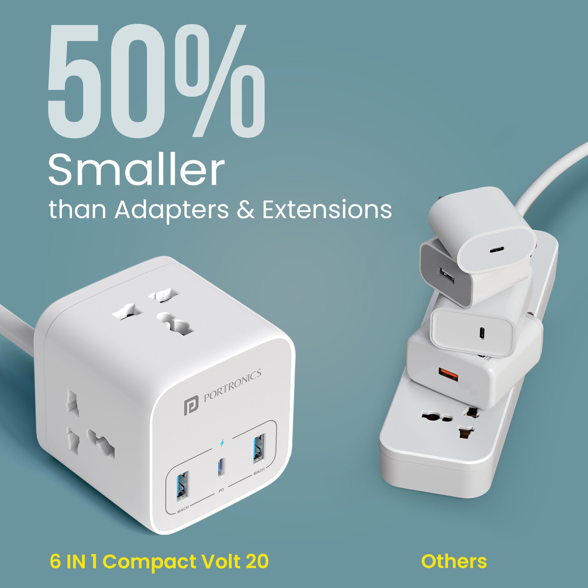 Portronics Adapto volt 20 2500w high quality power extension| compact and travel friendly extension board for traveler| best power extension by portronics