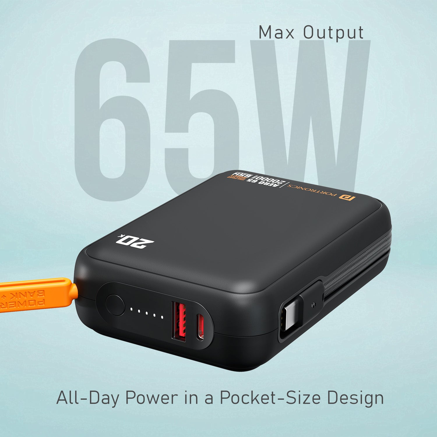 Portronics Aero 65 65W Fast Charging Powerbank | Type-C PD input and output with USB-A port | fast charging power bank for multi-device charging