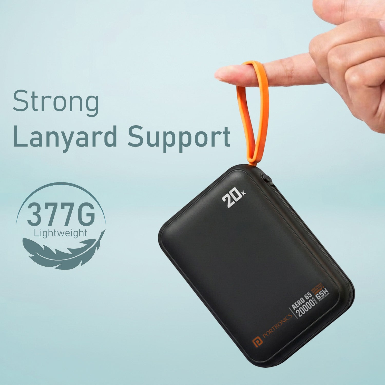 Portronics Aero 65 20000mAh Power Bank | Compact and travel-ready design with lanyard | best power bank 20000mah for professionals and travelers