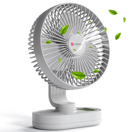 Portronics Airloop Mini Portable Rechargeable Desk Fan with 6.1-Inch 3-Blade Design, White – USB Mini Fan for Home and Office