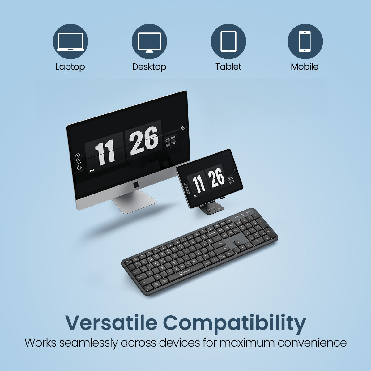 Portronics Akshr Prime Bluetooth Keyboard | Compact wireless design with stable typing | keyboard for tablet laptop and everyday computer use