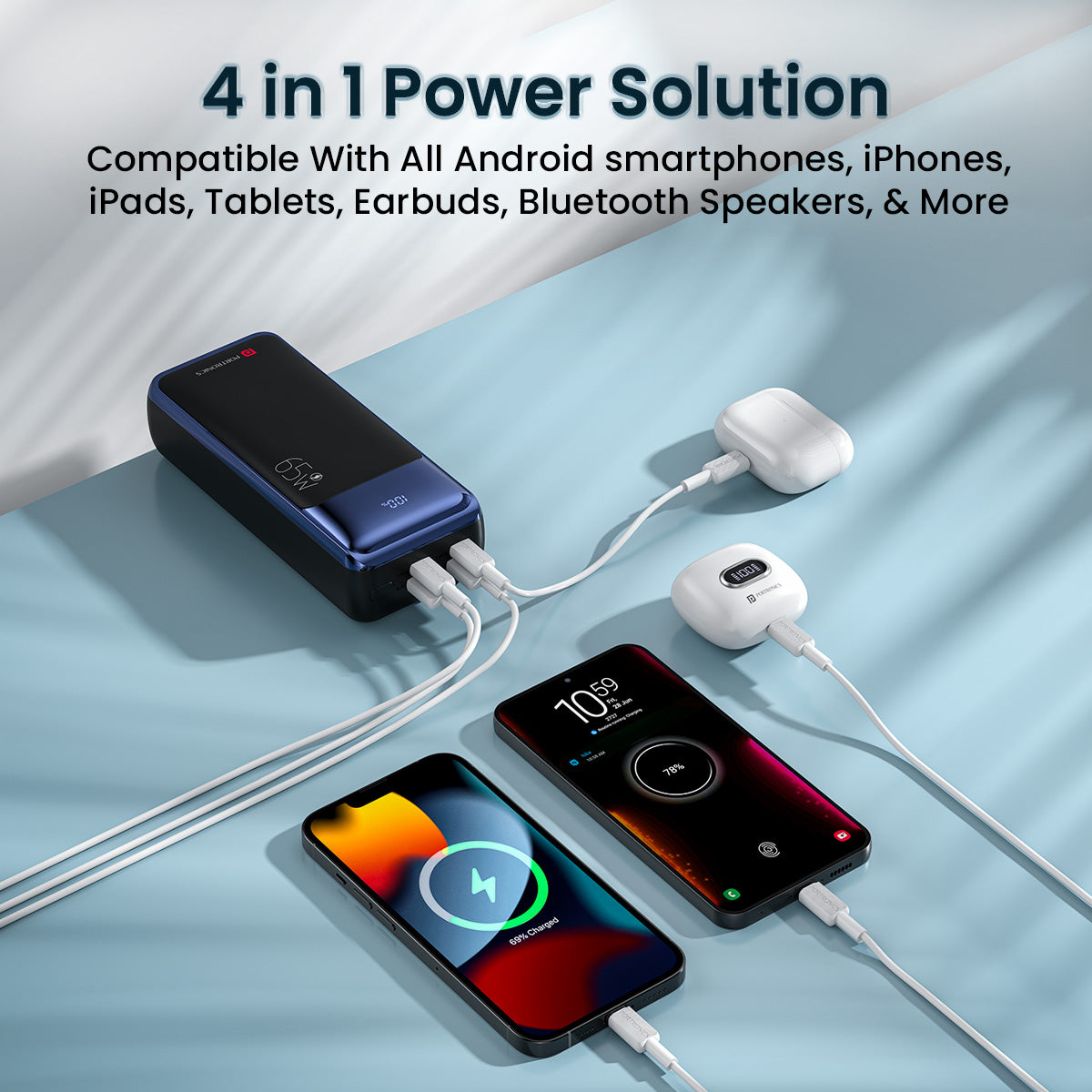 Black Portronics Ampbox 27K 27000mah fast charging 4 in 1 power bank |power bank for laptop online| best powerbank for student|65 watt power bank online
