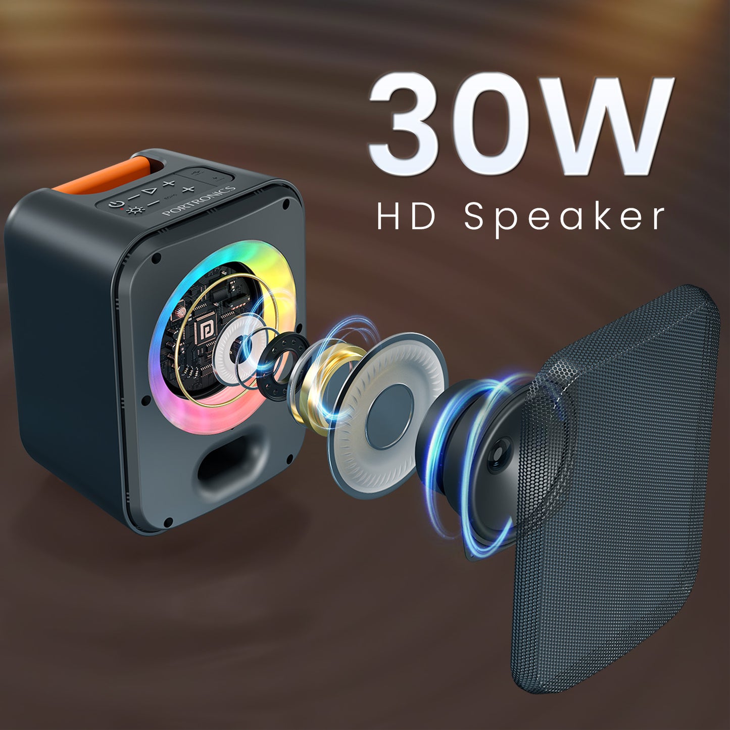 Portronics Apollo 30 | 30W Portable Bluetooth Speaker with Wireless Karaoke Mic, FM & RGB Ring Lights | A premium Portronics Bluetooth speaker built for entertainment lovers — with stereo audio, rechargeable battery, echo control, and AUX mode. Enjoy wireless freedom and karaoke fun anywhere with this compact yet powerful speaker.