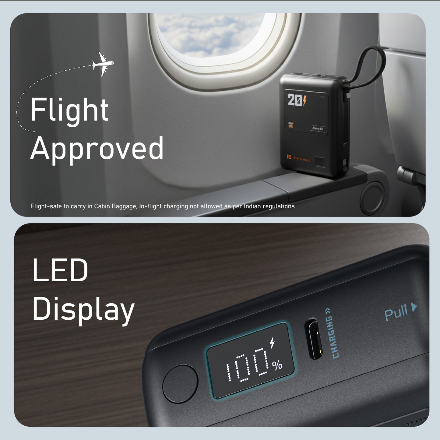 Portronics Aqua 65 Fast Charging Power Bank | Dual charging via Type-C PD port and in-built cable | best powerbank for mobile users needing fast reliable backup| travel ready power bank with LED digital display