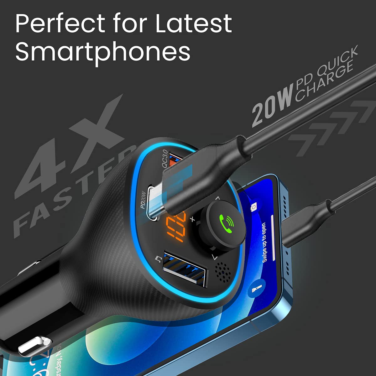 Compact and elegant Portronics Auto 15 car Bluetooth device with directional buttons for easy call handling and music control| car bluetooth devices with phone charging