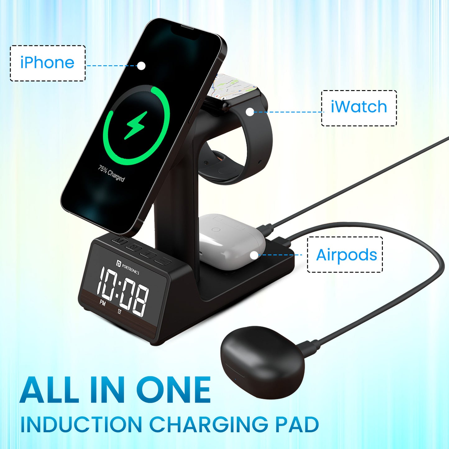 Portronics BELLA 2 Best Wireless Charger in India | Perfect all-in-one solution with 3-in-1 wireless charging and additional 5W USB output port | best wireless charger in india for home and office