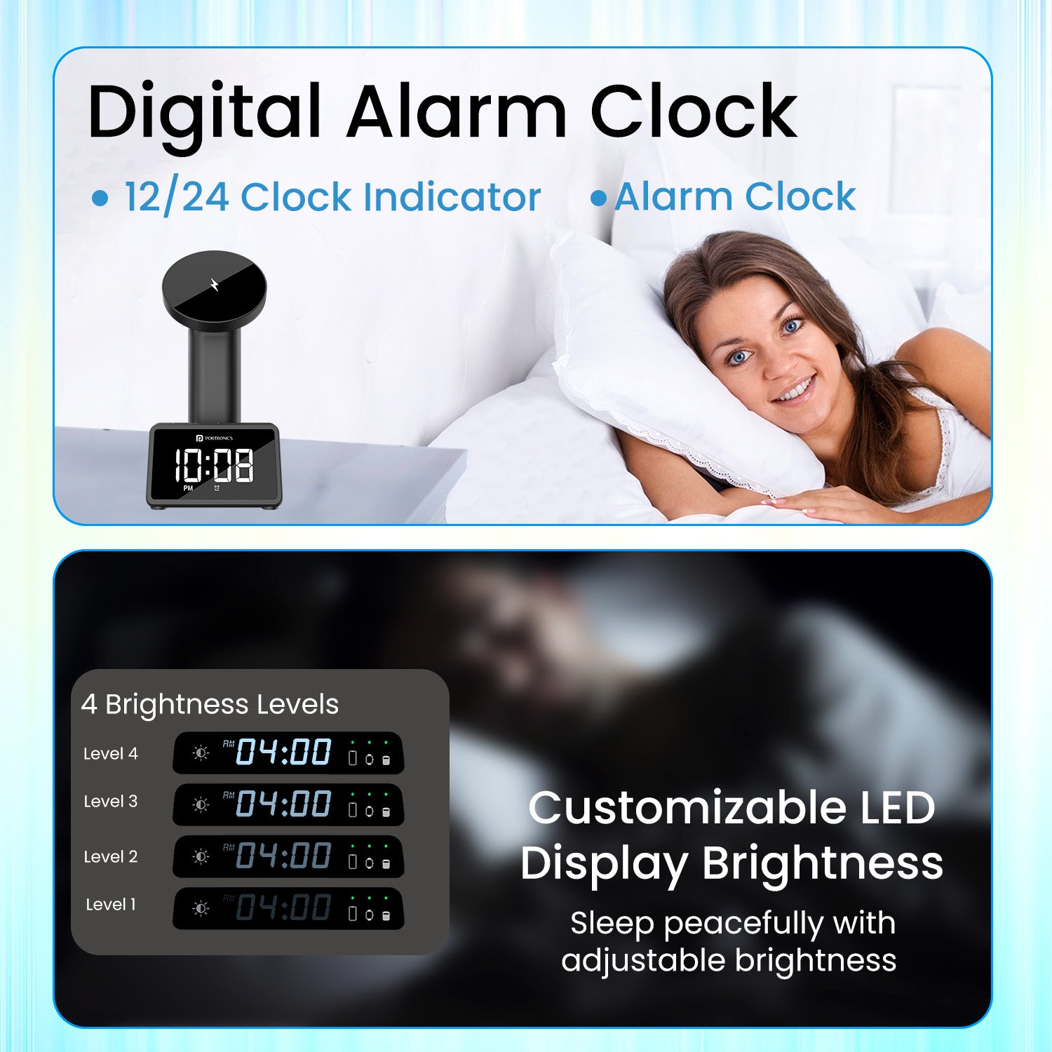 Portronics BELLA 2 Portronics Wireless Charger | Great for desk setups with 4-level LED clock brightness control and clutter-free 3-in-1 charging design | desktop wireless charger for smart workspaces