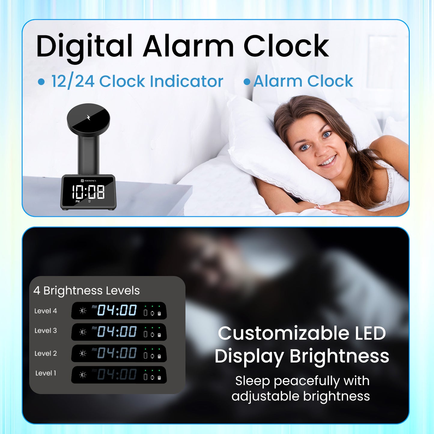 Portronics BELLA 2 Portronics Wireless Charger | Great for desk setups with 4-level LED clock brightness control and clutter-free 3-in-1 charging design | desktop wireless charger for smart workspaces