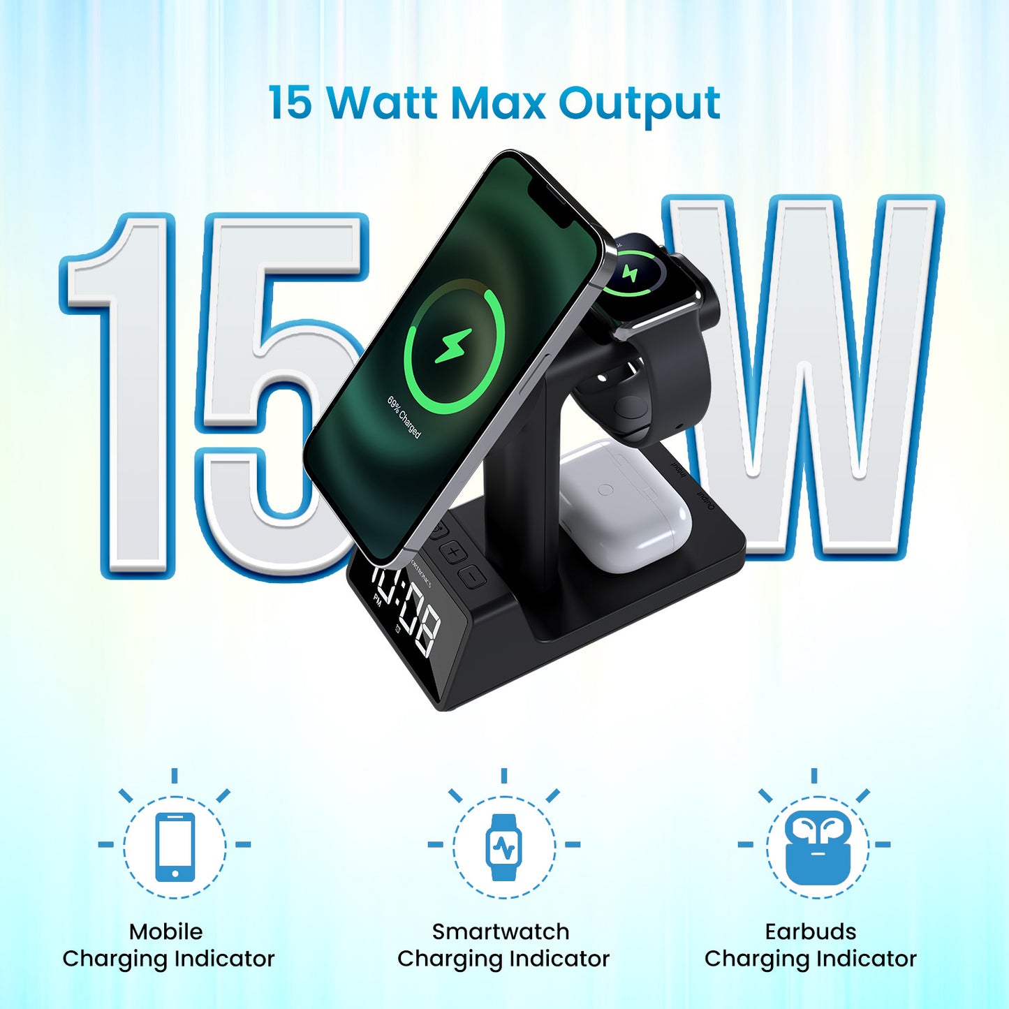 Portronics BELLA 2 Wireless Mobile Charging Pad | Perfect for iPhone 15 using 15W fast wireless charging and MagSafe magnetic alignment | wireless charger for iphone 15 offering stable power