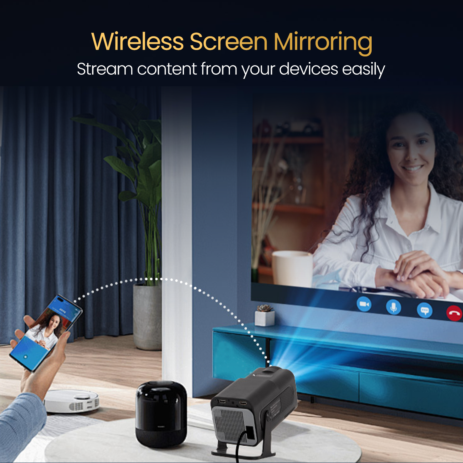 Portronics Beem 470 smart projector for wireless screen mirroring| portable projector for home at affordable rate