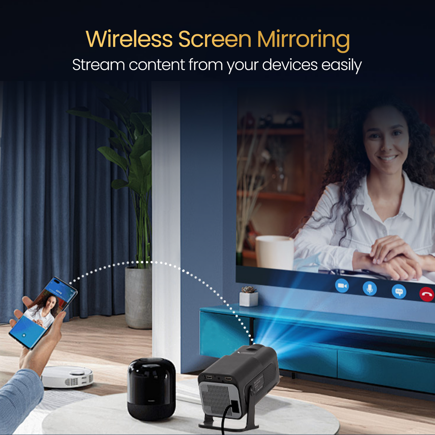 Portronics Beem 470 smart projector for wireless screen mirroring| portable projector for home at affordable rate