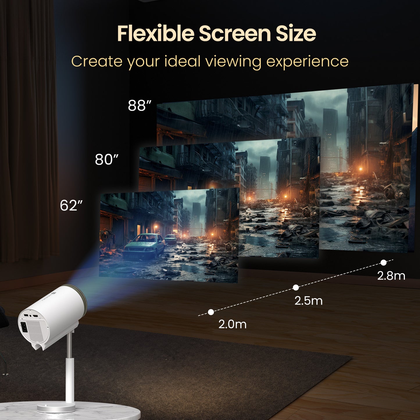Portronics Beem 520 LED Projector for home use offers a tiltable design, auto keystone correction, and wireless connectivity, making it one of the best Portronics projectors for home.
