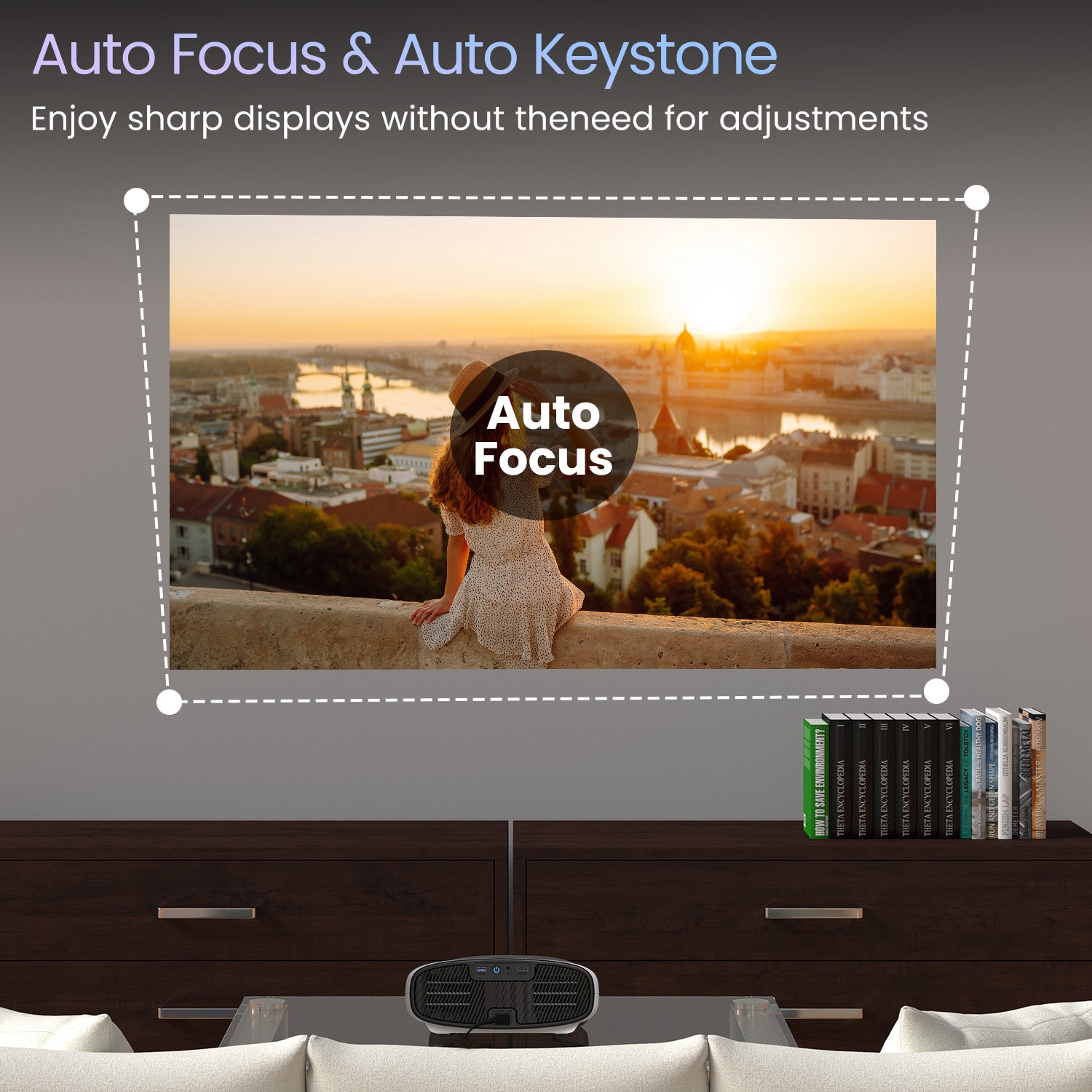 Portronics Beem 530 4K-ready Smart LED Projector with auto keystone correction, adjustable projection, and wireless streaming, designed as the best smart projector for home