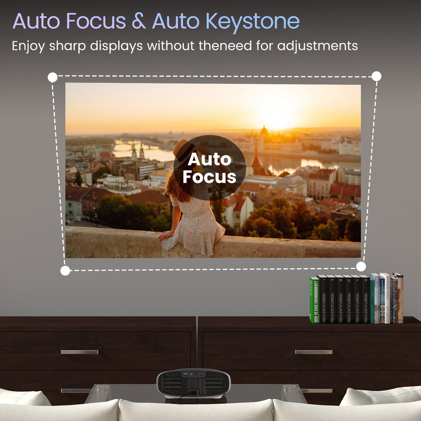 Portronics Beem 530 4K-ready Smart LED Projector with auto keystone correction, adjustable projection, and wireless streaming, designed as the best smart projector for home