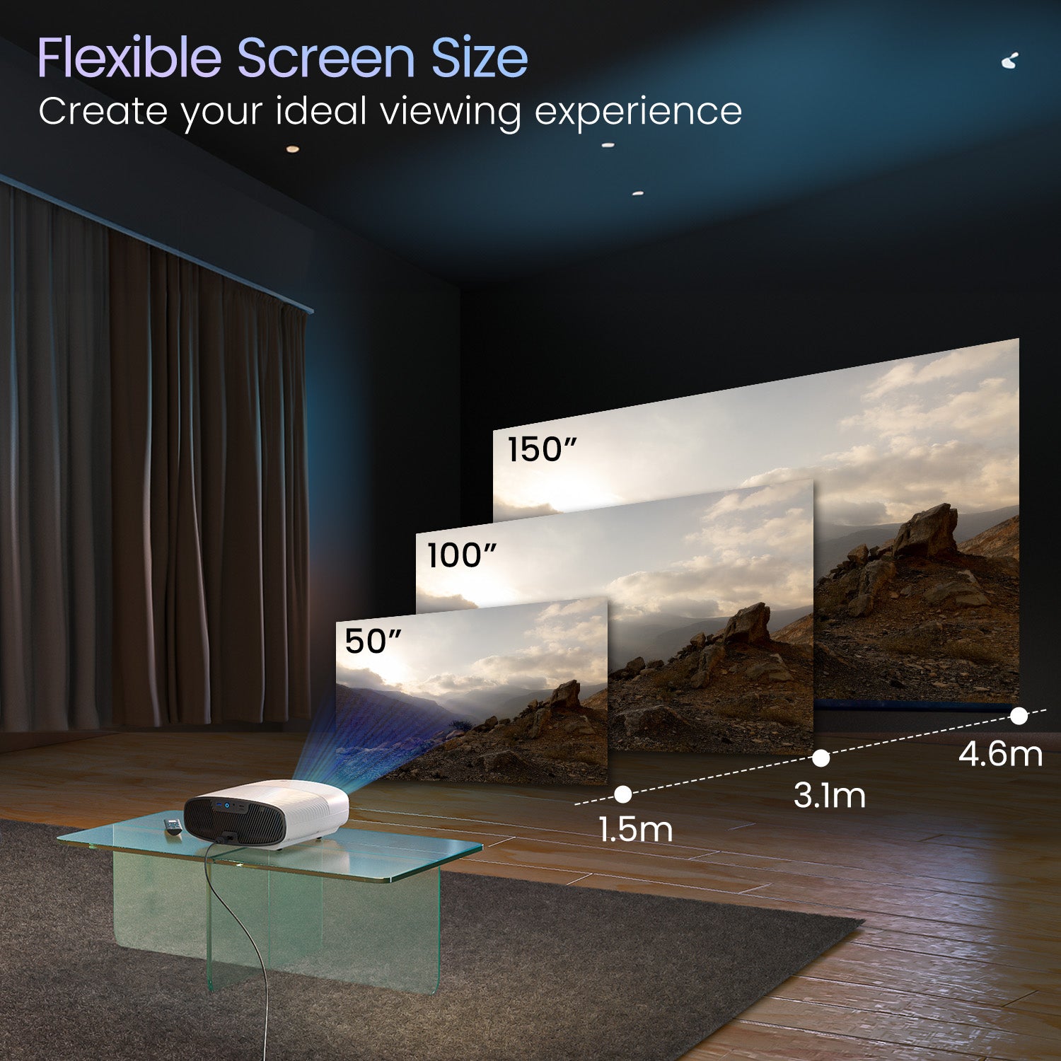 Portronics Beem 530 Projector for home 4K-ready with smart wireless connectivity, auto keystone correction, and powerful LED projection, ensuring sharp visuals in any lighting condition