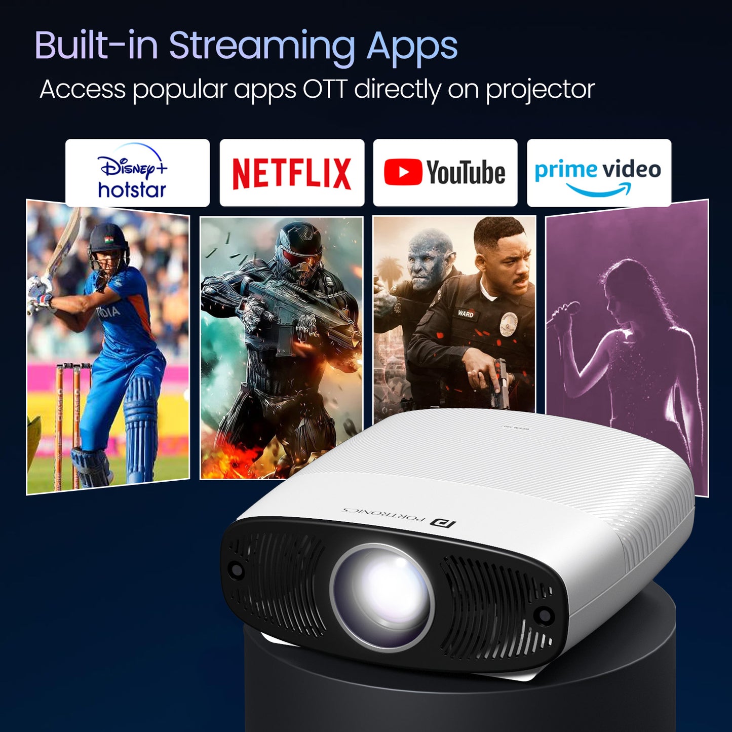 Portronics Beem 530 Smart Android LED Projector with built-in streaming apps| best android projector online at discount| android smart projector by portronics