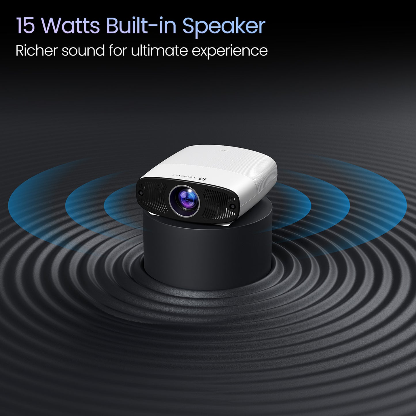 Portronics Beem 530 Smart Android LED Projector with built-in streaming apps, auto-focus technology, and a 15W speaker, delivering an immersive experience for movies, gaming, and presentations