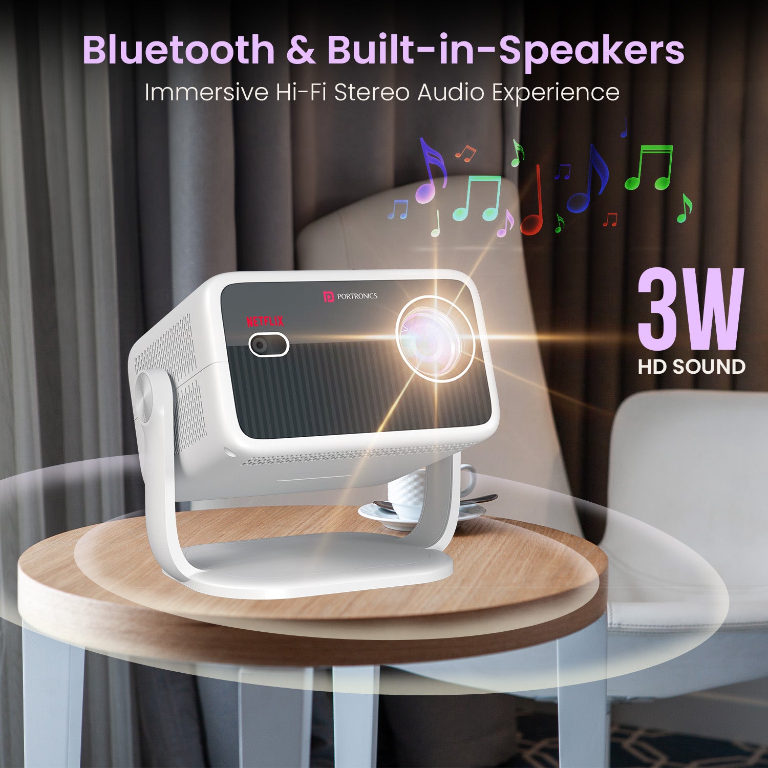 Portronics Beem 560 Portable Projector with built in 3w bluetooth speaker| Useful for gaming and presentations with HDMI input and Full HD LED projection | Portable Projector supporting versatile usage