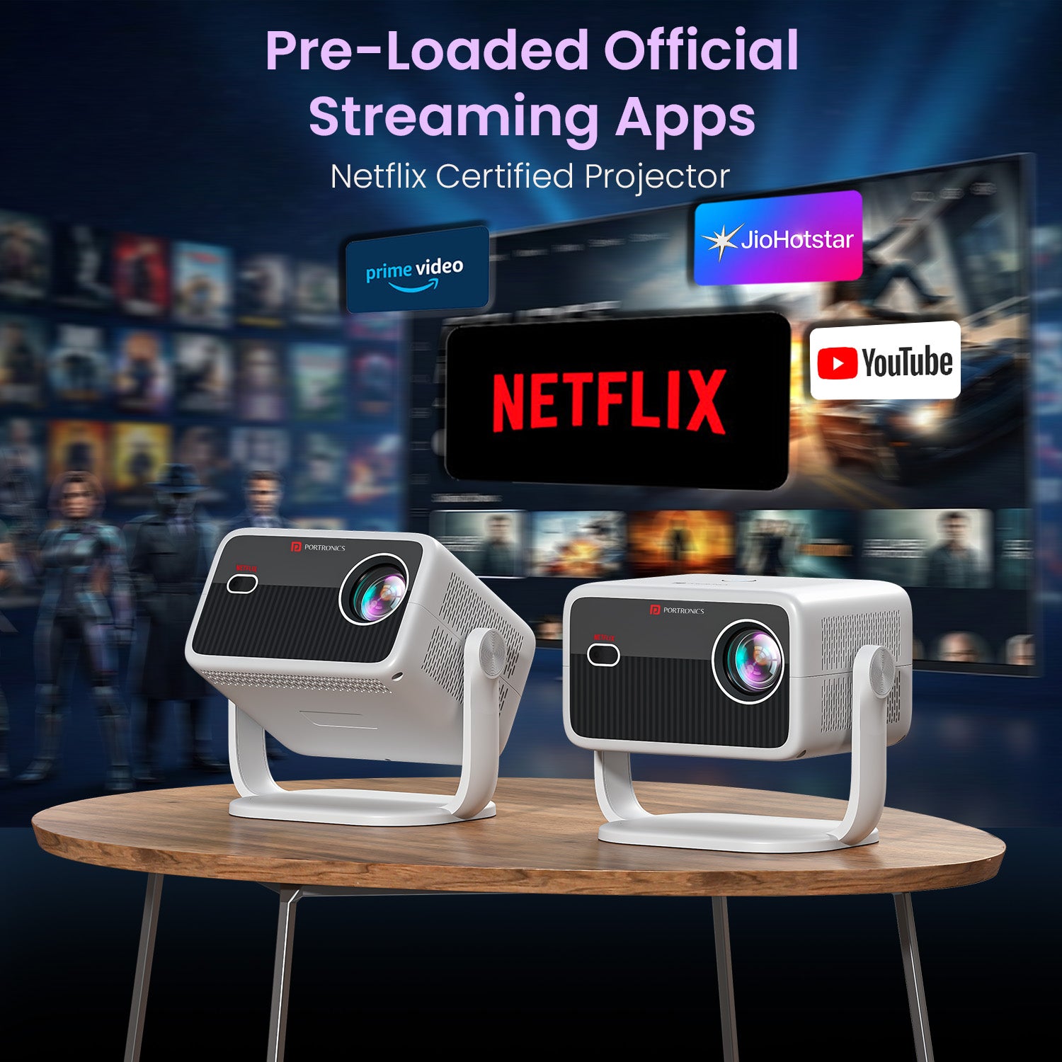 Portronics Beem 560 Smart Android LED Projector | Perfect for OTT streaming using Android OS and built-in Netflix app support | Netflix Projector designed for smart entertainment