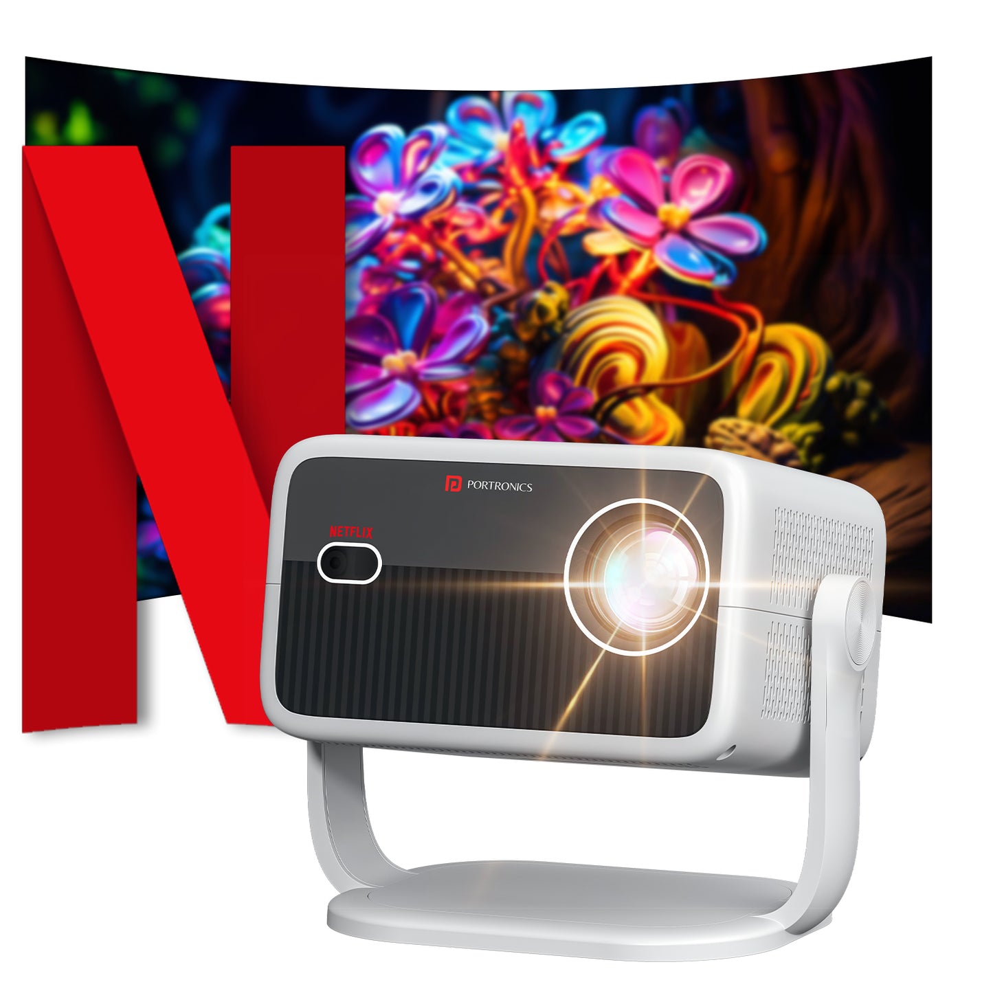 Portronics Beem 560 Smart LED Projector for Home | Ideal for movies with 5300 lumens brightness and 1080p Full HD resolution | smart led projector for home designed for immersive viewing