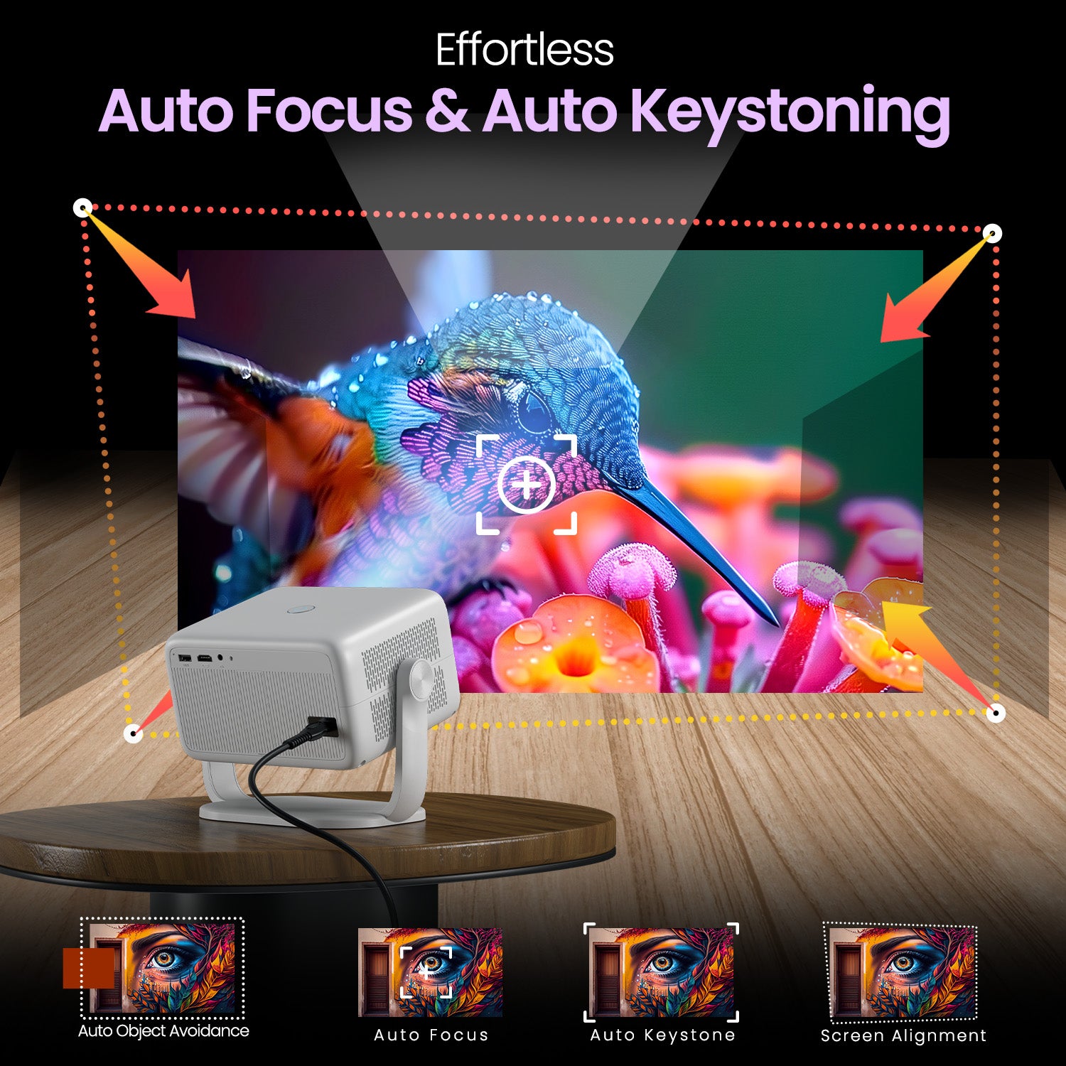 Portronics Beem 560 Smart LED Projector for Home | Ideal for movies with auto focus and auto keystone correction for instant setup | smart led projector for home built for immersive viewing