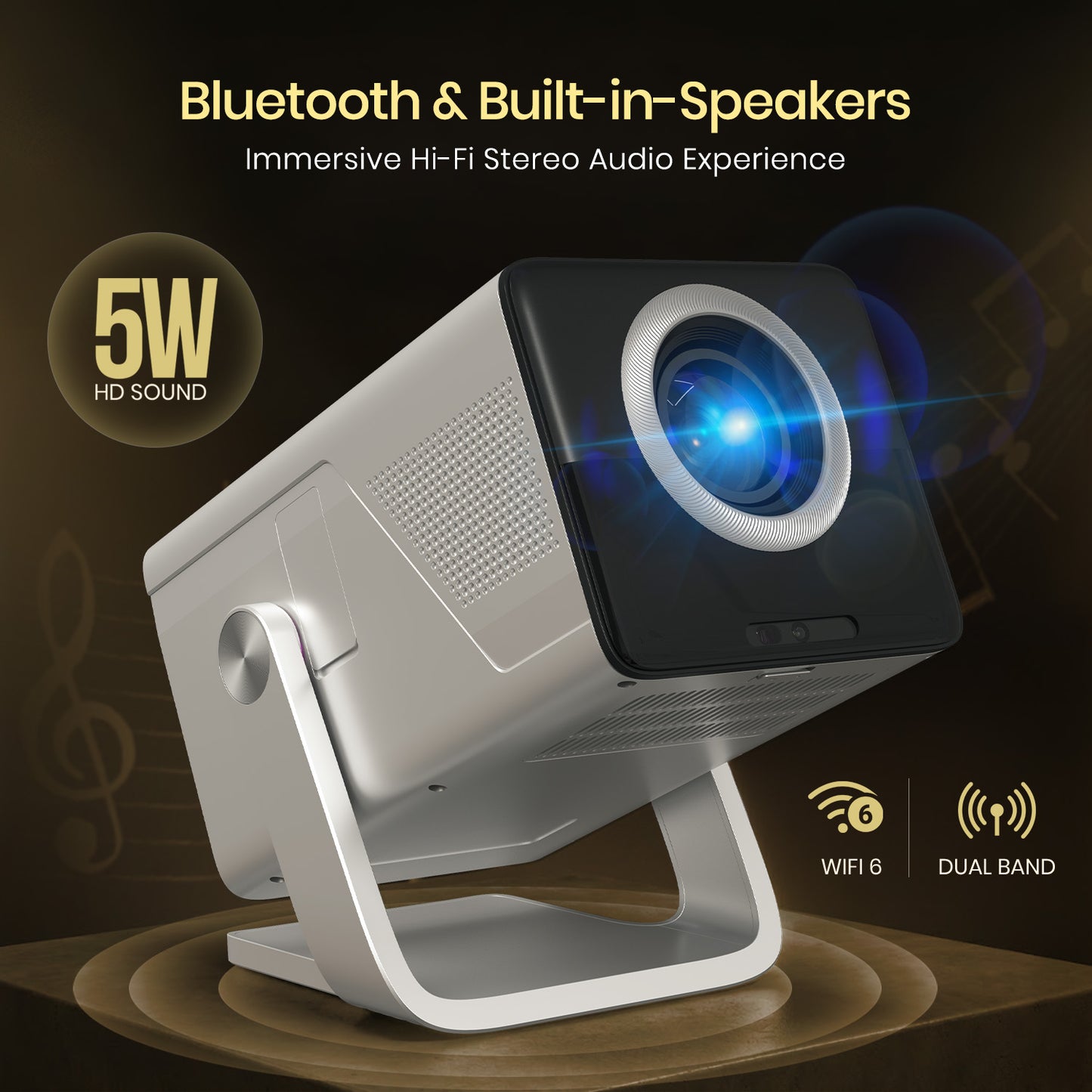 Portronics Beem 570 Home Projector with 5W Built-in Speaker and Bluetooth – Wi-Fi 6 Dual Band Smart LED Projector for Home