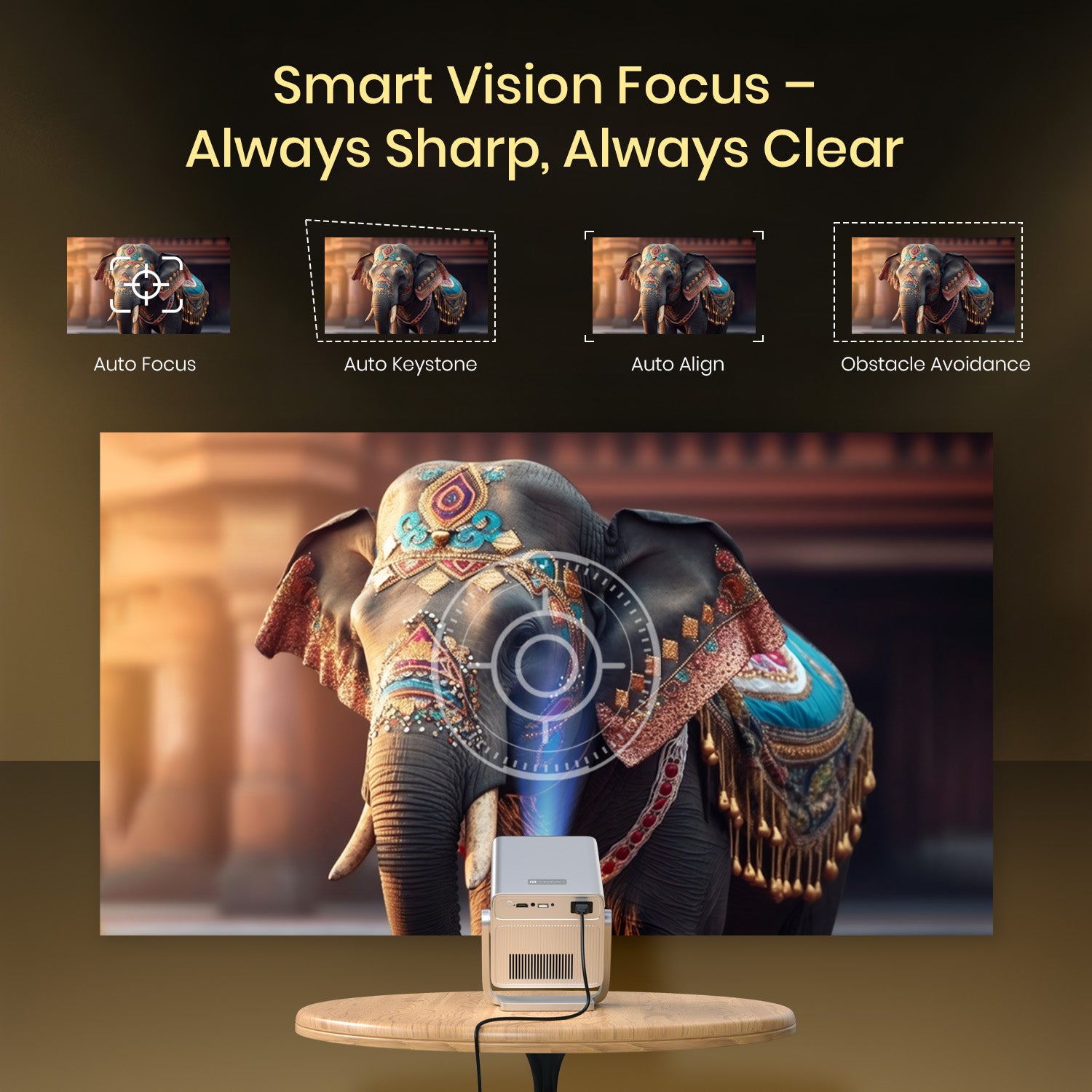 Portronics Beem 570 Smart LED Projector – Auto Focus, Auto Keystone, Auto Align and Obstacle Avoidance for Sharp Clear Display