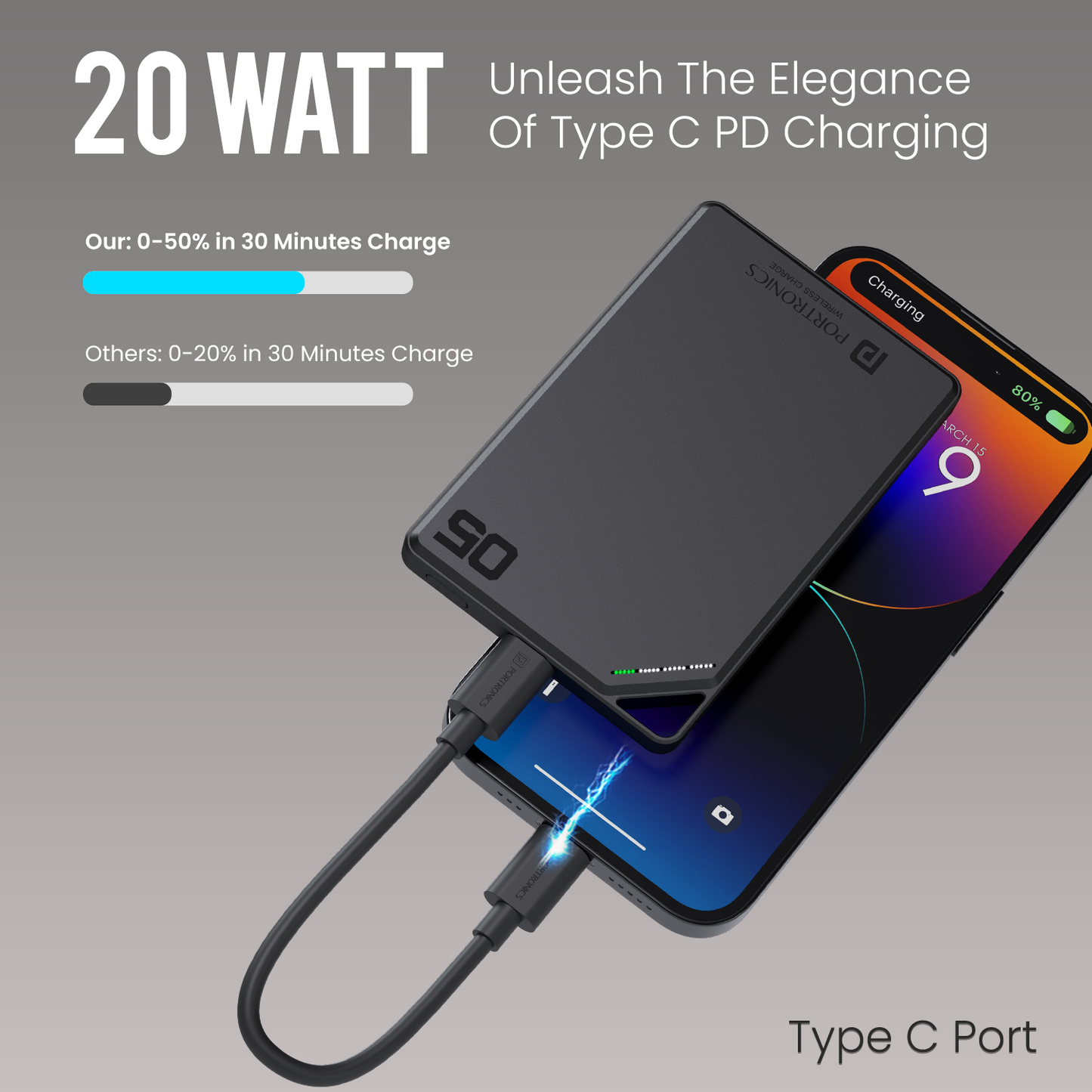 Portronics Boosty 5K pocket power bank with 15W magnetic wireless charging for iPhone and Samsung devices