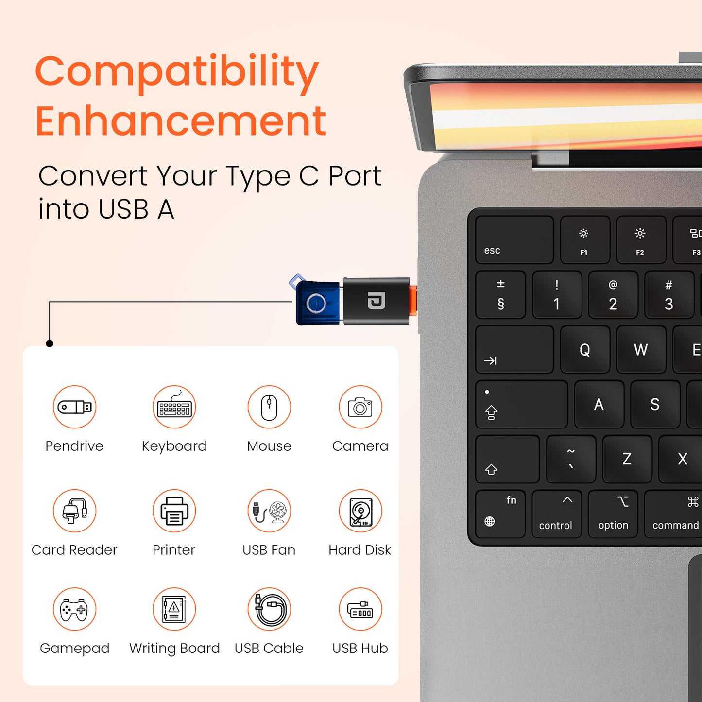 Portronics BridgeY Premium Type C Converter Adapter for Fast Charging, High-Speed Sync, and Device Compatibility
