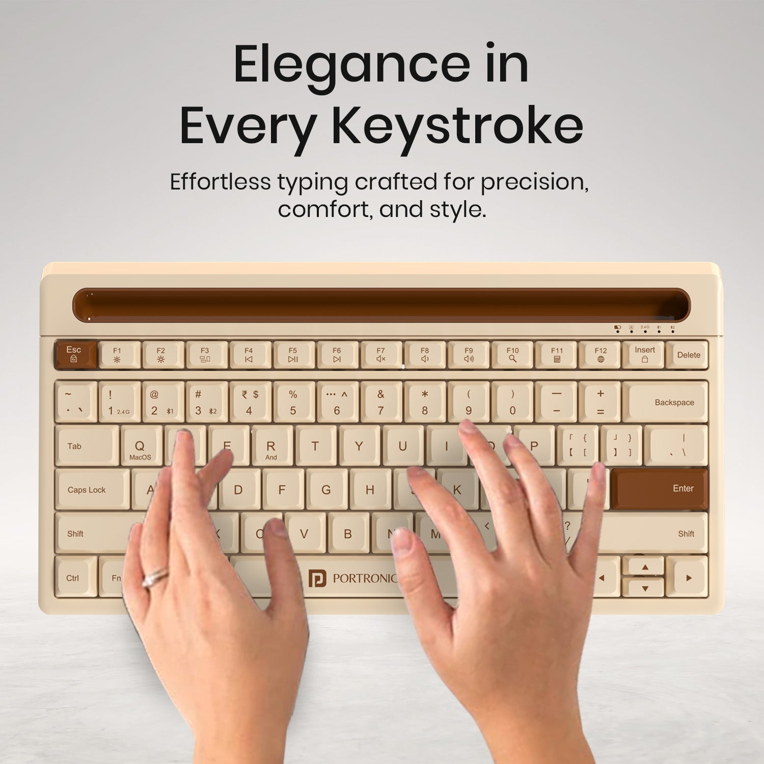 Beige Portronics Bubble Dock 2.0 Bluetooth Keyboard for Tablet | Ideal for study, browsing and note-taking | This bluetooth keyboard for tablet delivers responsive, lag-free typing.