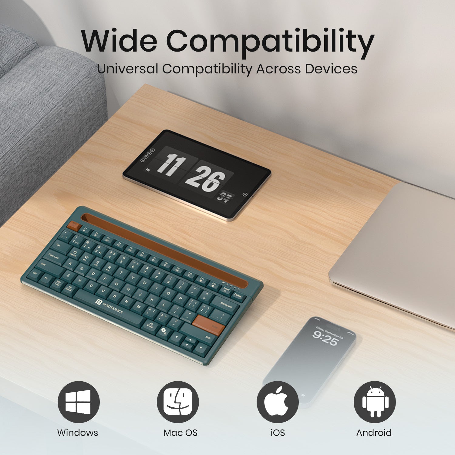 Green Portronics Bubble Dock 2.0 Computer Keyboard | Wide OS compatibility for work and study | This computer keyboard pairs smoothly with Windows, macOS and more.