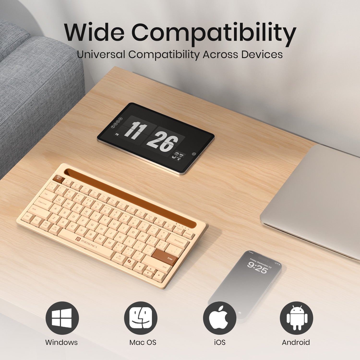 Beige Portronics Bubble Dock 2.0 Computer Keyboard | Sturdy design for desktops and PCs | This computer keyboard enhances workflow with silent tactile keys| keyboard for windows and macos