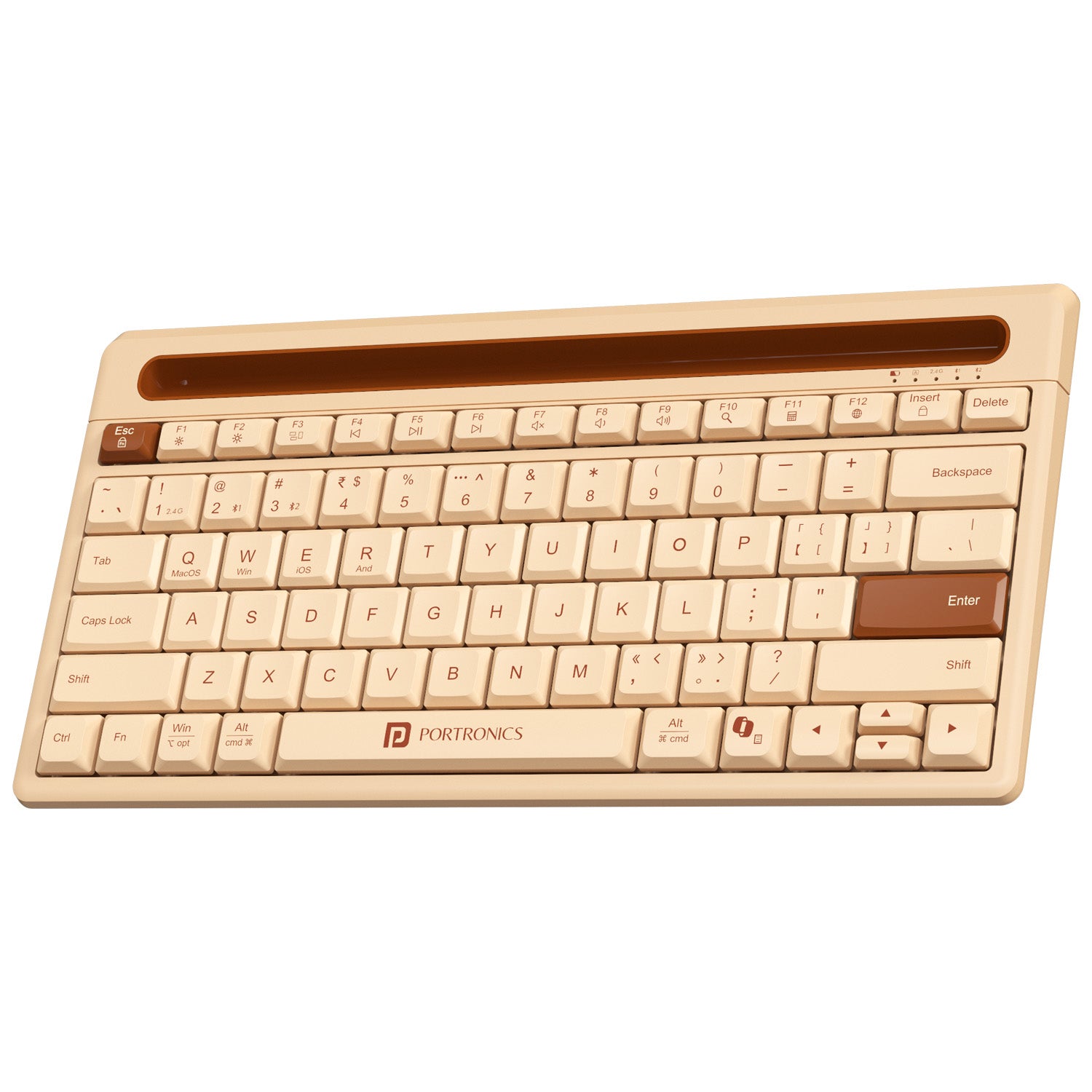 Beige Portronics Bubble Dock 2.0 Wireless Laptop Keyboard | Dual-mode wireless connectivity with Bluetooth + 2.4 GHz | This wireless laptop keyboard supports fast device switching.