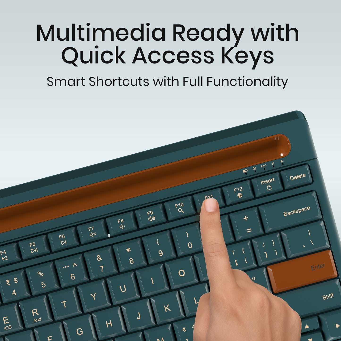 Green Portronics Bubble Dock 2.0 Mini Keyboard | Compact TKL layout for portable workspaces | This mini keyboard fits perfectly in compact or travel setups.
