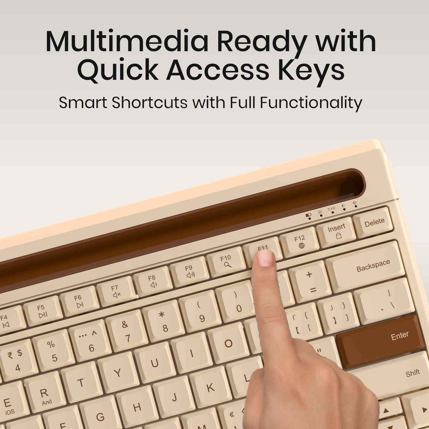 Beige Portronics Bubble Dock 2.0 Wireless Keyboard | TKL compact design for minimal desk usage | This wireless keyboard under 1000 offers premium features affordably.
