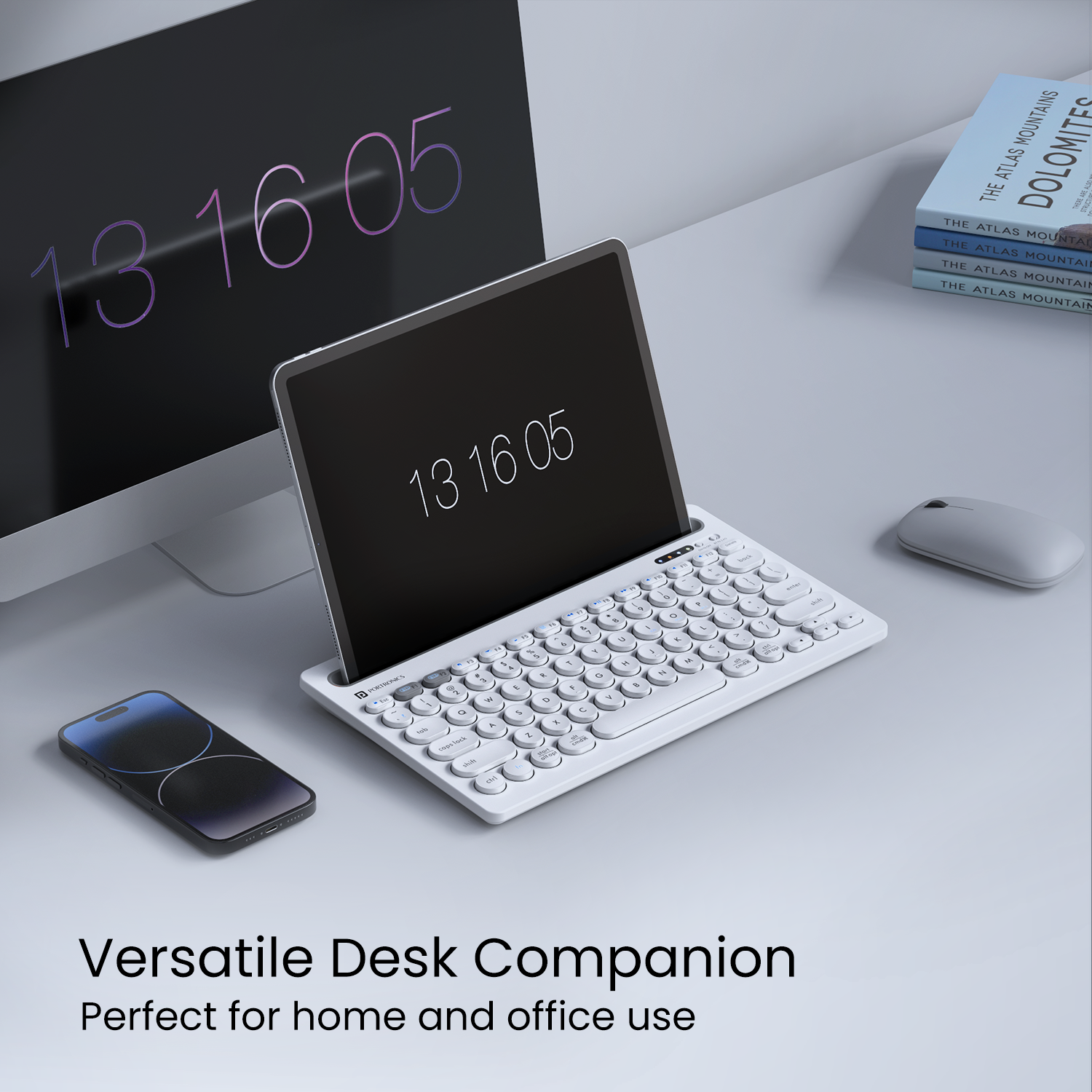 White Portronics Bubble Dock tablet keyboard with an ergonomic and stylish design, making it a perfect choice for students, writers, and professionals| best tablet keyboard for student at best price
