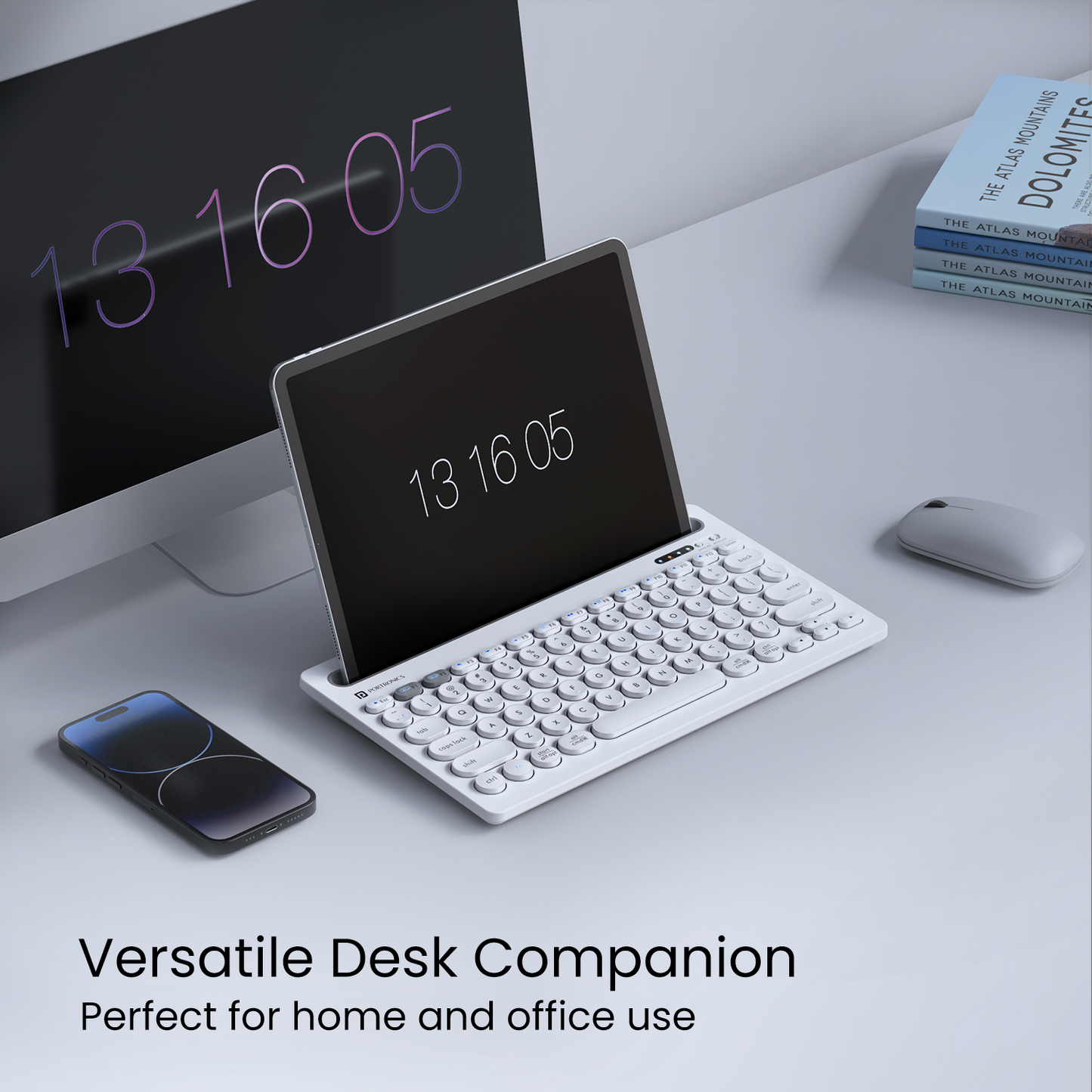 White Portronics Bubble Dock tablet keyboard with an ergonomic and stylish design, making it a perfect choice for students, writers, and professionals| best tablet keyboard for student at best price