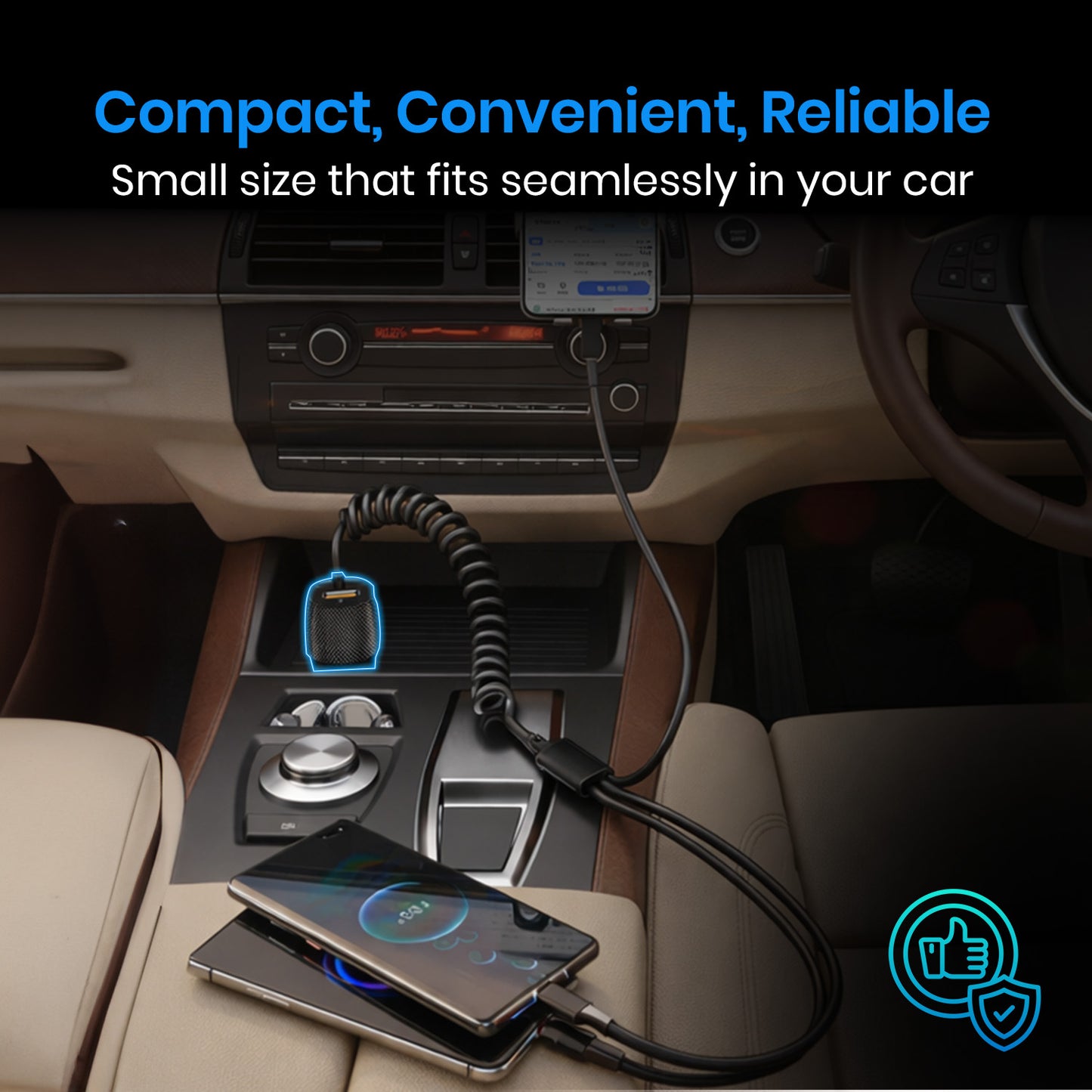 Portronics Car Power 3X fast charging car charger | Multi-device charging support without carrying extra cables | car charger price value accessory for families and daily commuters