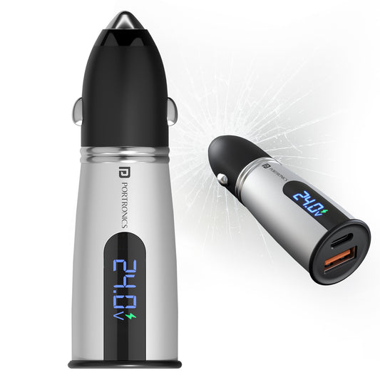 Portronics Car Power Armour 55.5W Fast Car Charger | Dual USB & Type C Adapter | Qualcomm QC | iPhone & Android Fast Charging | LED Display Voltage Monitor | Car Dashboard Accessories