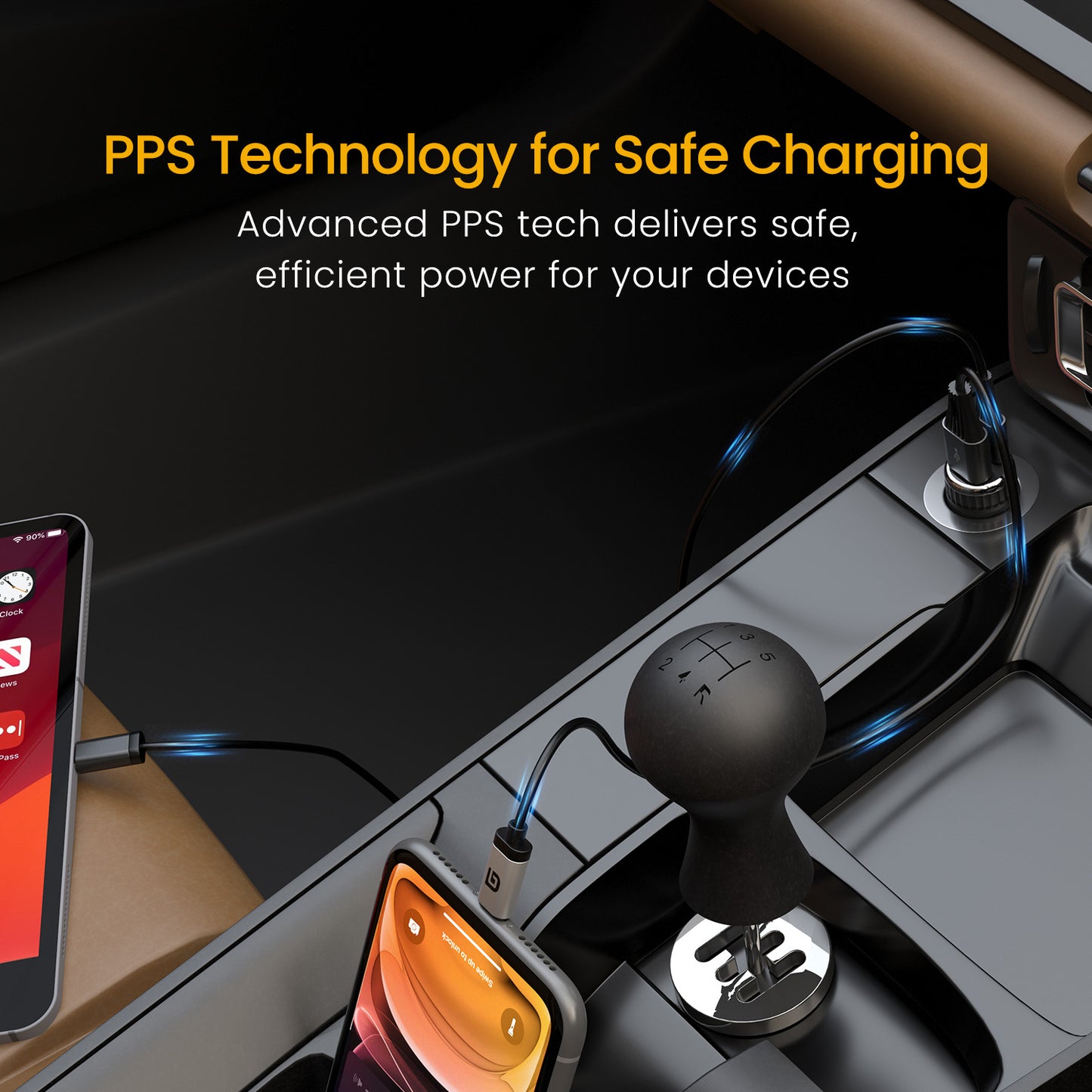 Portronics Car Power QC 3.4A car charger, 55.5W dual port output, compatible with car charger adapter Type C, for charging smartphones in any car.
