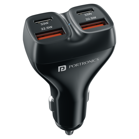 Portronics Car Power Quard | 4 Ports Car Fast Charger Adapter | Fast Charging for iPhone, iPad, Samsung | Car Accessories Online
